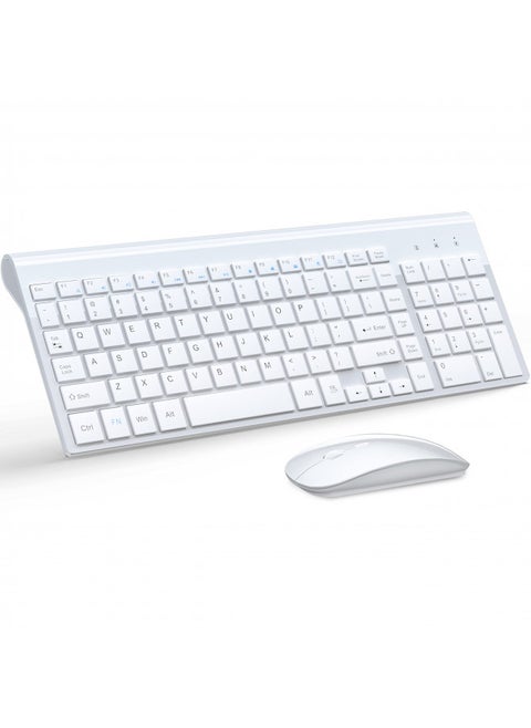 Wireless Keyboard and Mouse Ultra Slim Combo, TopMate 2.4G Silent Compact USB Mouse and Scissor Switch Keyboard Set with Cover, 2 AA and 2 AAA Batteries, for PC/Laptop/Windows/Mac - White