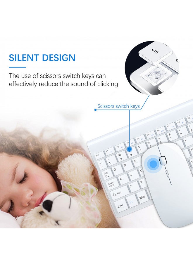 TopMate - Wireless Keyboard and Mouse Ultra Slim Combo, TopMate 2.4G Silent Compact USB Mouse and Scissor Switch Keyboard Set with Cover, 2 AA and 2 AAA Batteries, for PC/Laptop/Windows/Mac - White - Image 1