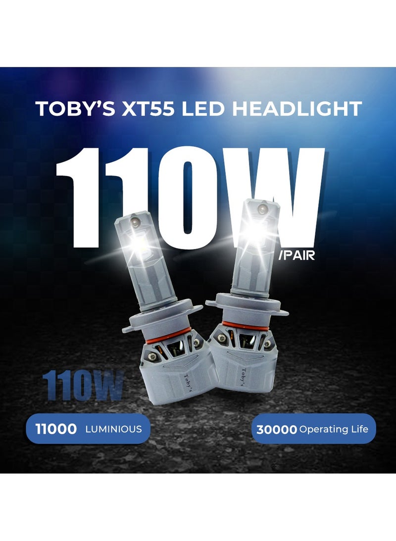 توبيز مصباح أمامي LED للسيارة من Tobys XT55 H18 قطعتين أصليتين بقوة 110 وات/زوج، 11000 لومن/زوج، بدرجة حرارة لون 6500 كلفن - Image 2