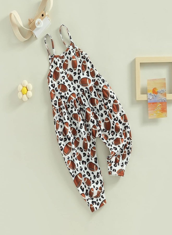 Mieeyali Toddler Baby Girl Football Outfit Game Day Romper Spaghetti Strap Suspender Jumpsuit Overalls Fall (Leopard, 1-2T) - Image 2