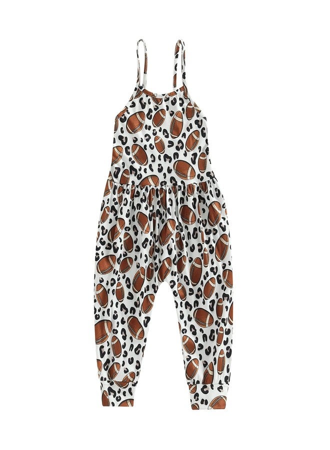 Mieeyali Toddler Baby Girl Football Outfit Game Day Romper Spaghetti Strap Suspender Jumpsuit Overalls Fall (Leopard, 1-2T) - Image 1