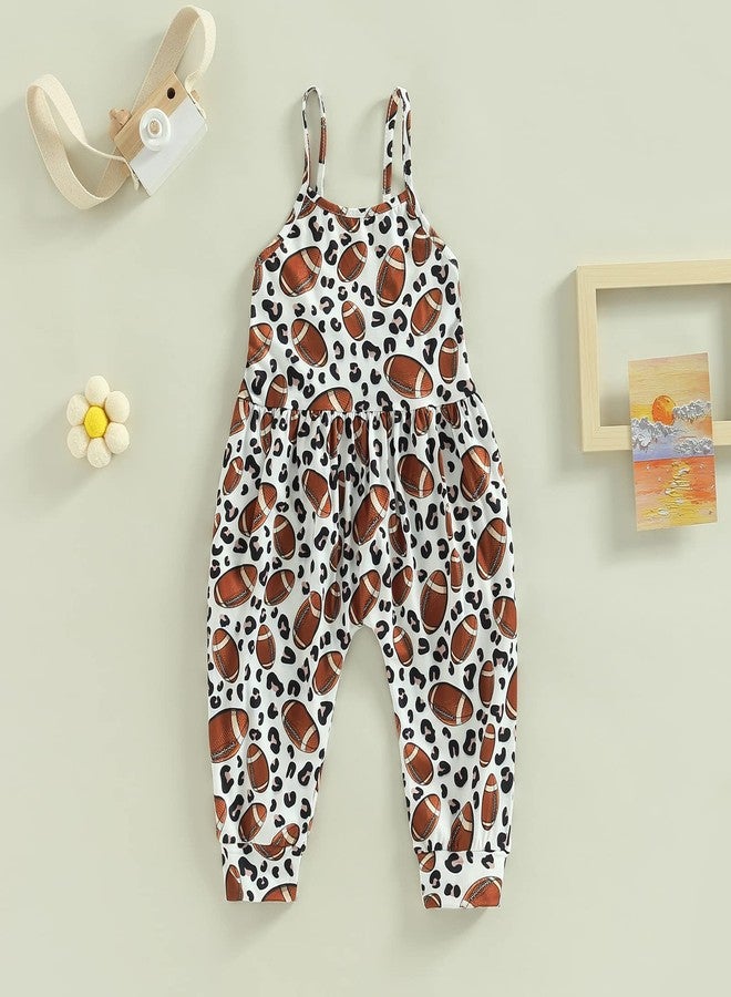 Mieeyali Toddler Baby Girl Football Outfit Game Day Romper Spaghetti Strap Suspender Jumpsuit Overalls Fall (Leopard, 1-2T) - Image 4
