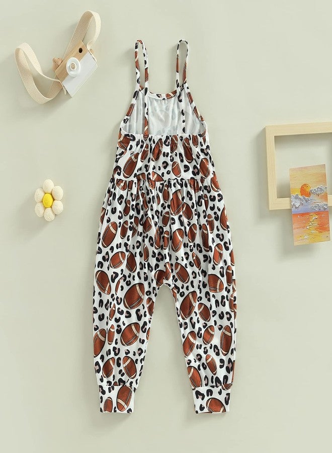 Mieeyali Toddler Baby Girl Football Outfit Game Day Romper Spaghetti Strap Suspender Jumpsuit Overalls Fall (Leopard, 1-2T) - Image 3