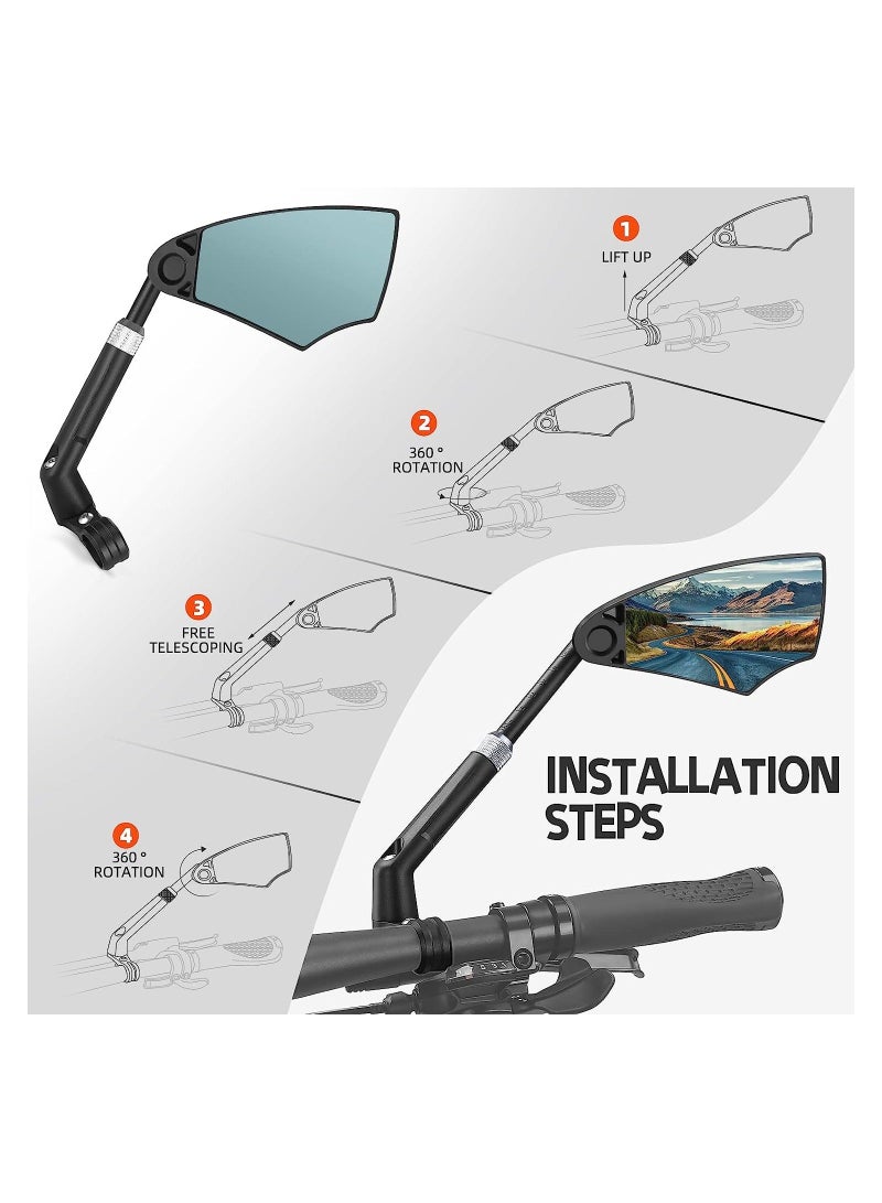 Y&D Bike Mirror, Anti-Glare Handlebar Bicycle Rear View Retractable and 360° Rotation Adjustable, HD Stable Image, for 20-23mm (Left) - Image 5