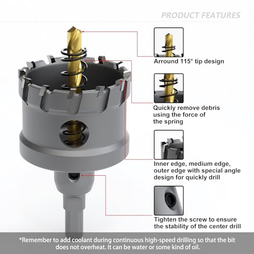 GSTK Upgrade Heavy Duty Carbide TCT Carbide Hole Saw Kit 10Pcs for Hard Metal, with 2*Extra Titanium Plated Pilot Center Drill and 2*L-Wrench - Image 5