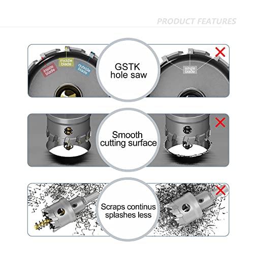 GSTK Upgrade Heavy Duty Carbide TCT Carbide Hole Saw Kit 10Pcs for Hard Metal, with 2*Extra Titanium Plated Pilot Center Drill and 2*L-Wrench - Image 3