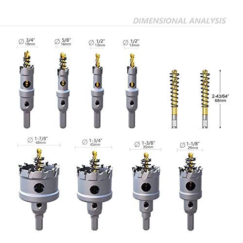 GSTK Upgrade Heavy Duty Carbide TCT Carbide Hole Saw Kit 10Pcs for Hard Metal, with 2*Extra Titanium Plated Pilot Center Drill and 2*L-Wrench - Image 2