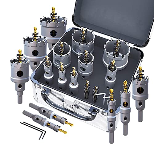 GSTK Upgrade Heavy Duty Carbide TCT Carbide Hole Saw Kit 10Pcs for Hard Metal, with 2*Extra Titanium Plated Pilot Center Drill and 2*L-Wrench - Image 1