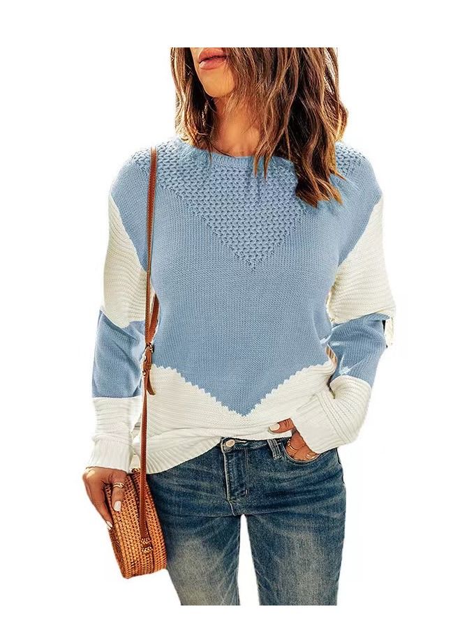 Loquat Women's Autumn And Winter New Round Neck Contrast Color Sweater 