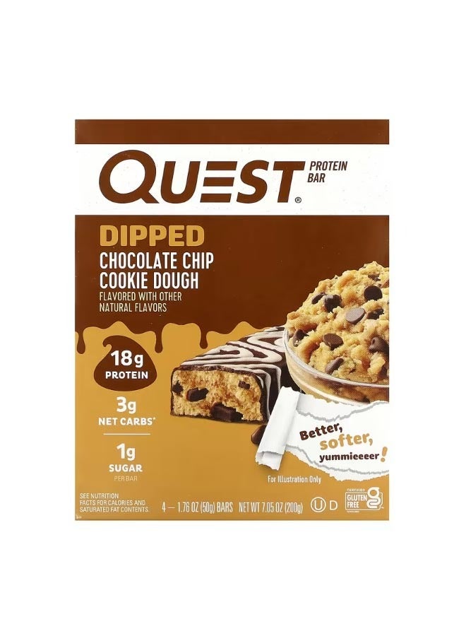 Quest Nutrition Protein Bar Dipped Chocolate Chip Cookie Dough 4 Bars 1.76 oz 50 g Each - Image 1