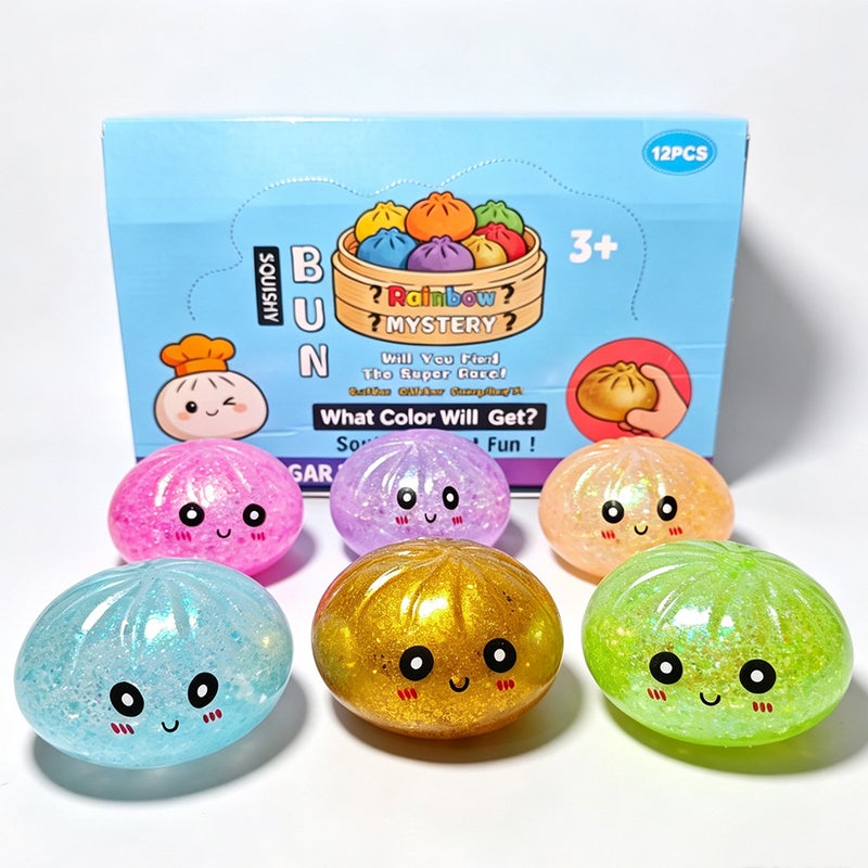 Gold Glitter Squeeze Toy Bun with Popping Beads - Cute Cartoon Smile Face Stress Relief  Toy - Image 2