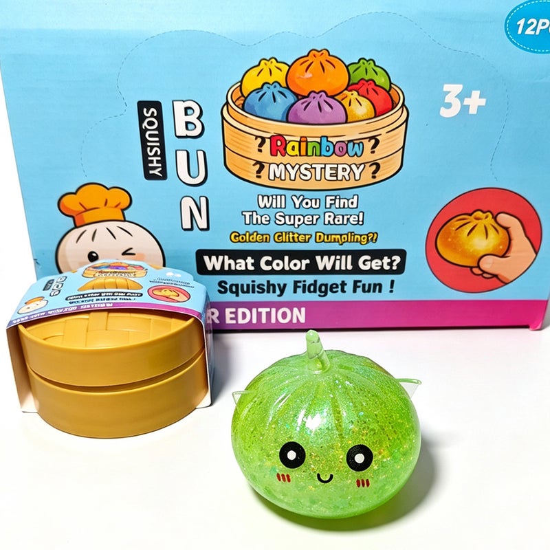 Gold Glitter Squeeze Toy Bun with Popping Beads - Cute Cartoon Smile Face Stress Relief  Toy - Image 1