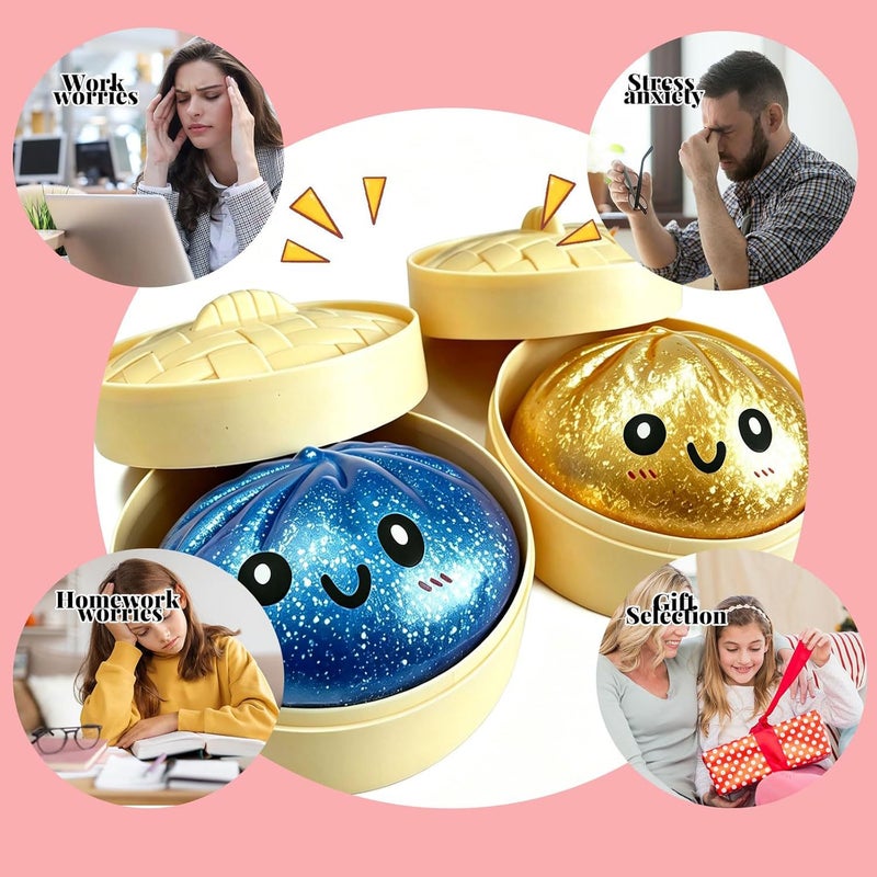 Gold Glitter Squeeze Toy Bun with Popping Beads - Cute Cartoon Smile Face Stress Relief  Toy - Image 3