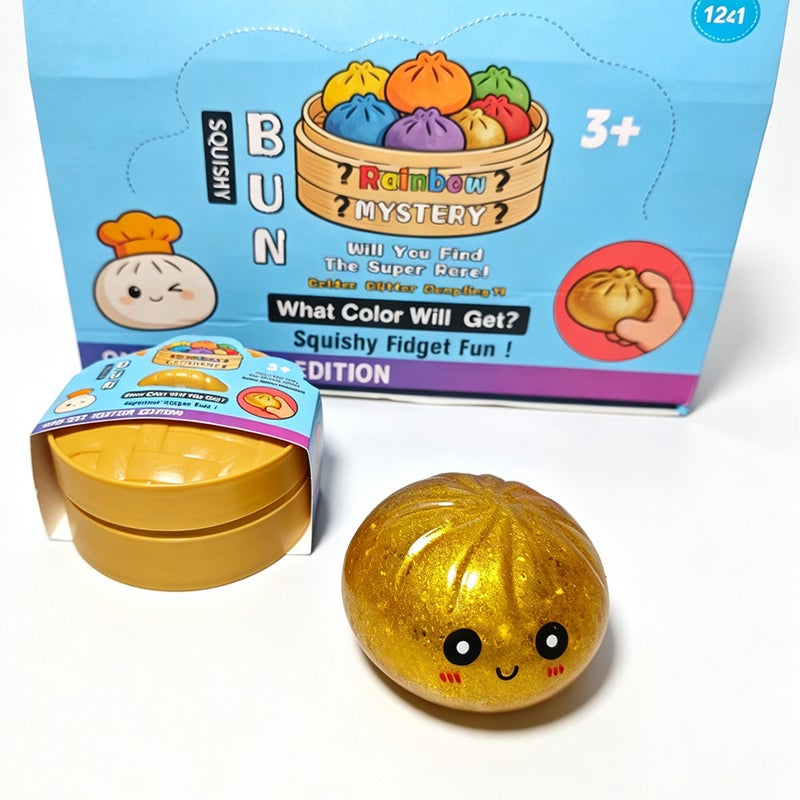 Gold Glitter Squeeze Toy Bun with Popping Beads - Cute Cartoon Smile Face Stress Relief  Toy - Image 4