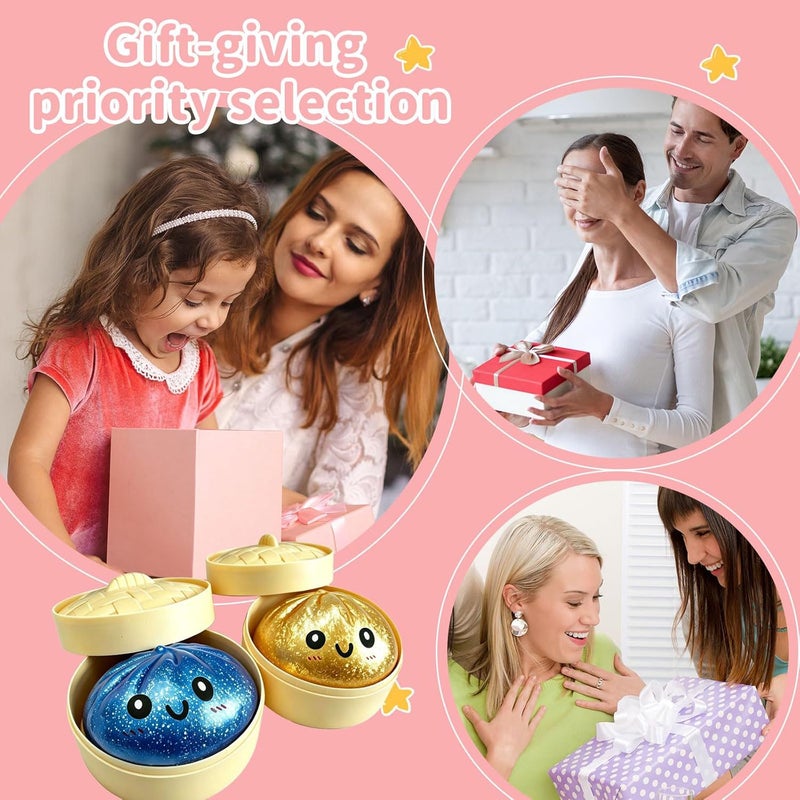 Gold Glitter Squeeze Toy Bun with Popping Beads - Cute Cartoon Smile Face Stress Relief  Toy - Image 5