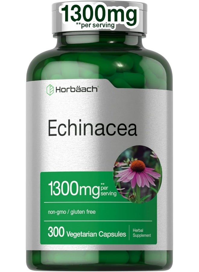 Horbaach Horbäach Echinacea Extract Capsules 1300mg | 300 Count | Vegan, Non-GMO, Gluten Free Supplement - Image 1
