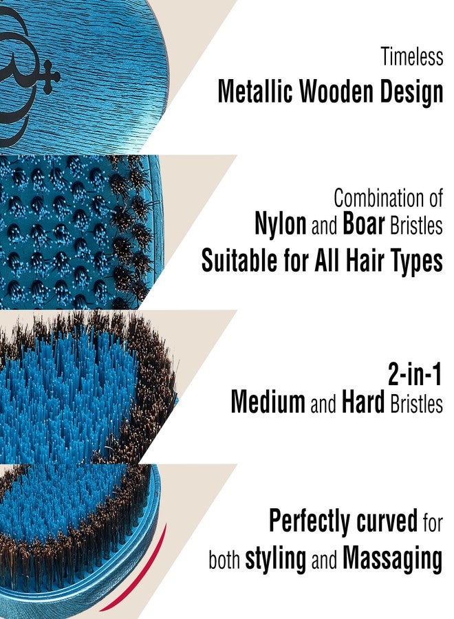 Red by Kiss RED Premium Boar Bristles Brush with Case Pocket Wave Bow Wow 360 Wave Tool for Men Curved Hard (Blue) - Image 5