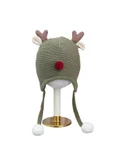 LITTLE SURPRISE BOX Little Surprise Box Olive Baby Antler Knitted Soft Woolen Winter Cap With Tie Up 6-18 Months