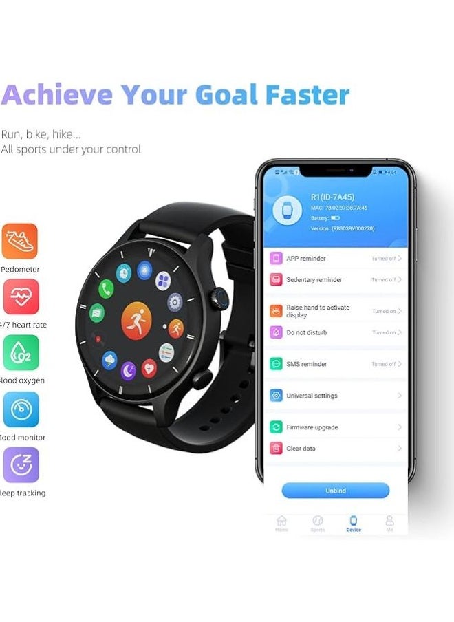 G-TiDe - G-TiDE Smart Watch, R1 Answer/Make Call, 300mAh Big Battery Smartwatch, VC52 Heart Rate Blood Oxygen Temperature Fitness Tracker, Bluetooth5.2 Smart Watch for Android/iOS, IP68 Waterproof, Black - Image 1