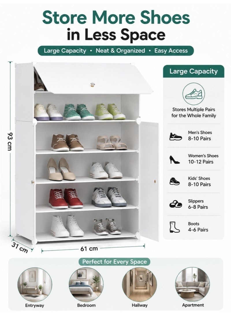 6 Tier Shoe Organizer Rack with Doors, Large Plastic Shoe Storage Cabinet, Stackable Shoe Rack Shelf with Shoe Cleaning Wipe, Space Saving Entryway Shoe Cabinet for Home, Bedroom, Closet & Living Room - Image 3