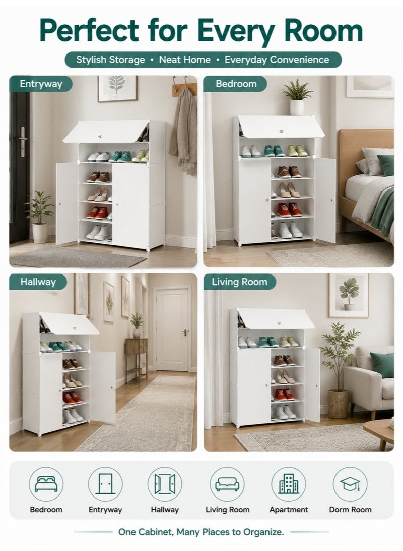6 Tier Shoe Organizer Rack with Doors, Large Plastic Shoe Storage Cabinet, Stackable Shoe Rack Shelf with Shoe Cleaning Wipe, Space Saving Entryway Shoe Cabinet for Home, Bedroom, Closet & Living Room - Image 4