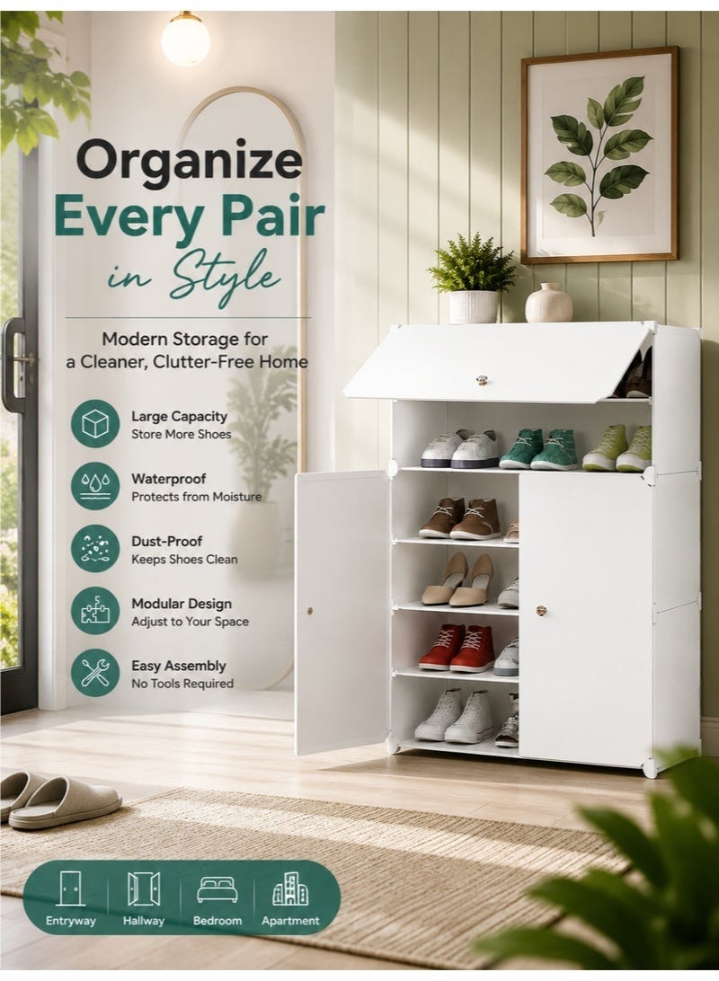 6 Tier Shoe Organizer Rack with Doors, Large Plastic Shoe Storage Cabinet, Stackable Shoe Rack Shelf with Shoe Cleaning Wipe, Space Saving Entryway Shoe Cabinet for Home, Bedroom, Closet & Living Room - Image 2