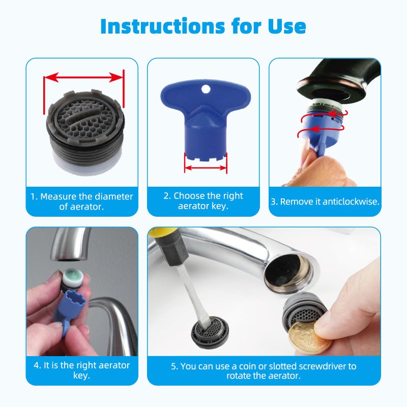 Hibbent 12 Pcs Faucet Aerator with 6 Pcs Faucet Aerator Key Removal Wrench Tool, Aerators Replacement Inserts for Sink M16.5 18.5 21.5 24 mm Tap Aerators Flow Restrictor - Image 5