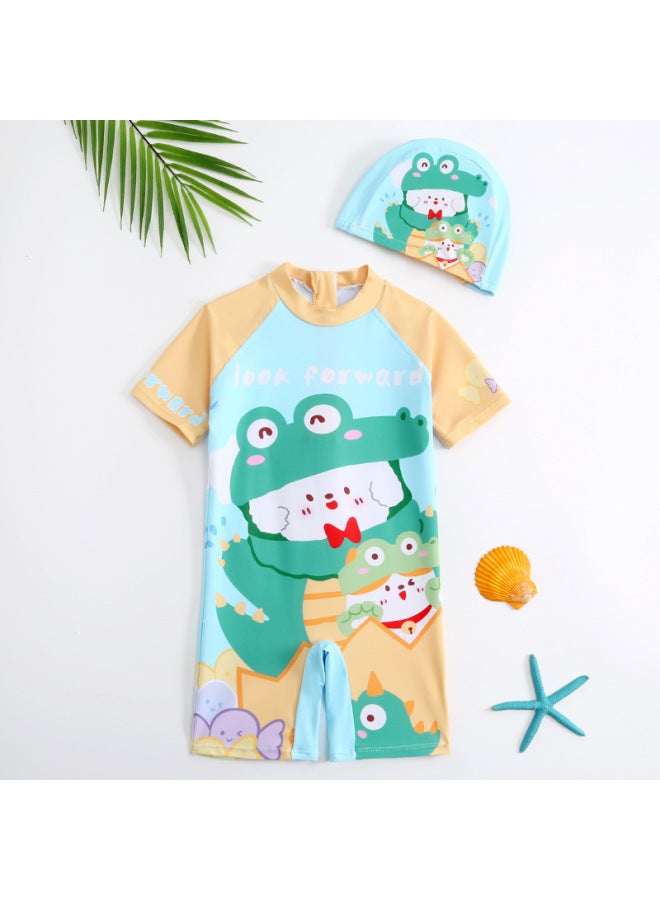 Loquat Children's Swimsuit Split Boys' 2023 Long-sleeved Sunscreen Suit Baby Quick-drying Boys' Swimsuit-Color:706 (conjoined)- - Image 1