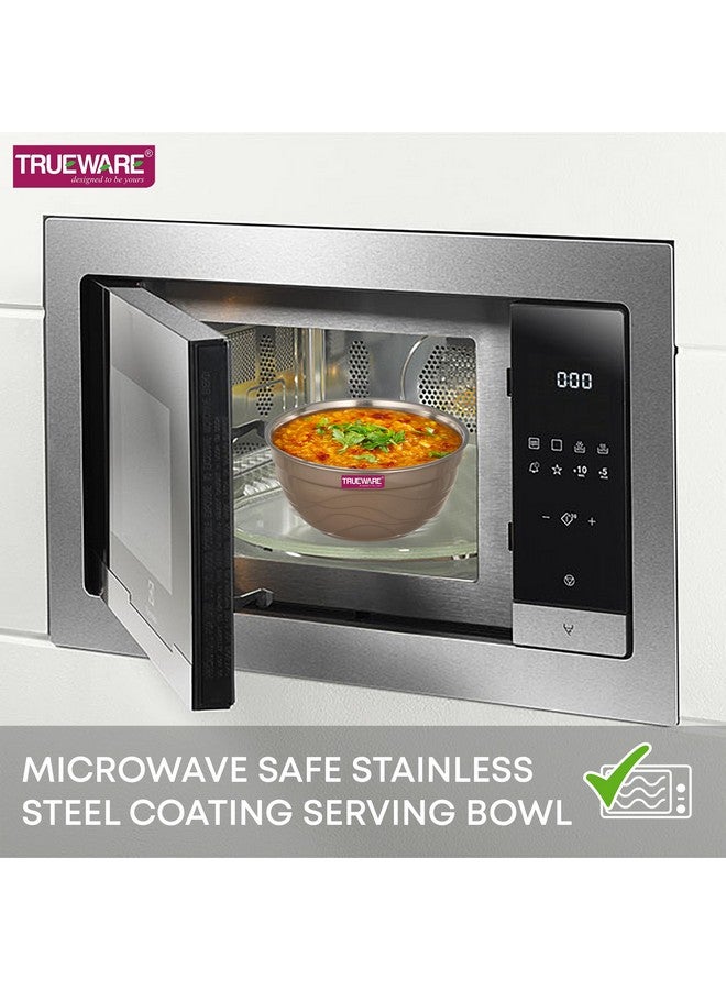 Trueware Microwave Safe Bowl |1 Year Warranty | Bowl Sets, Bowl, Serving Bowl with lid |1000,1400,2200 ml | Florra Stainless Steel Serving Bowls, Microwave Bowl | Mixing Bowl Set of 3 with Lid- Brown - Image 5