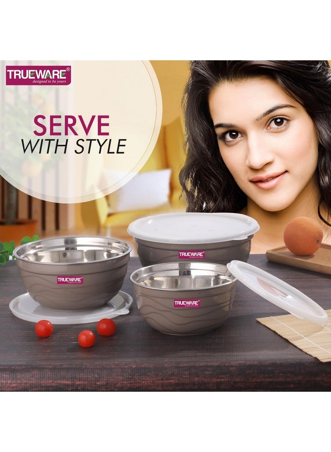 Trueware Microwave Safe Bowl |1 Year Warranty | Bowl Sets, Bowl, Serving Bowl with lid |1000,1400,2200 ml | Florra Stainless Steel Serving Bowls, Microwave Bowl | Mixing Bowl Set of 3 with Lid- Brown - Image 4