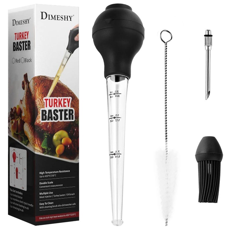DIMESHY Turkey Baster Food Grade for Cooking  Basting Detachable Round Bulb Baster Cooking Good for Meat Poultry Beef Chicken with Cleaning brush inject needle Basting brush