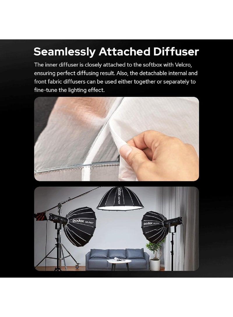 جودوكس صندوق إضاءة جودوكس QR-P90T مقاس 90 سم / 35.4 بوصة – عاكس شبه دائري بقاعدة باوينز، موزع ضوء للتصوير الفوتوغرافي والفيديو وإضاءة الاستوديو - Image 3