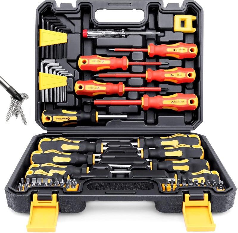 Amartisan Magnetic Screwdrivers Set with Case, 72-piece Includs Slotted, Phillips, Hex, Square, Pozidriv,Torx Bits and Insulated Screwdriver Set (1000V), Tools for Men - Image 1