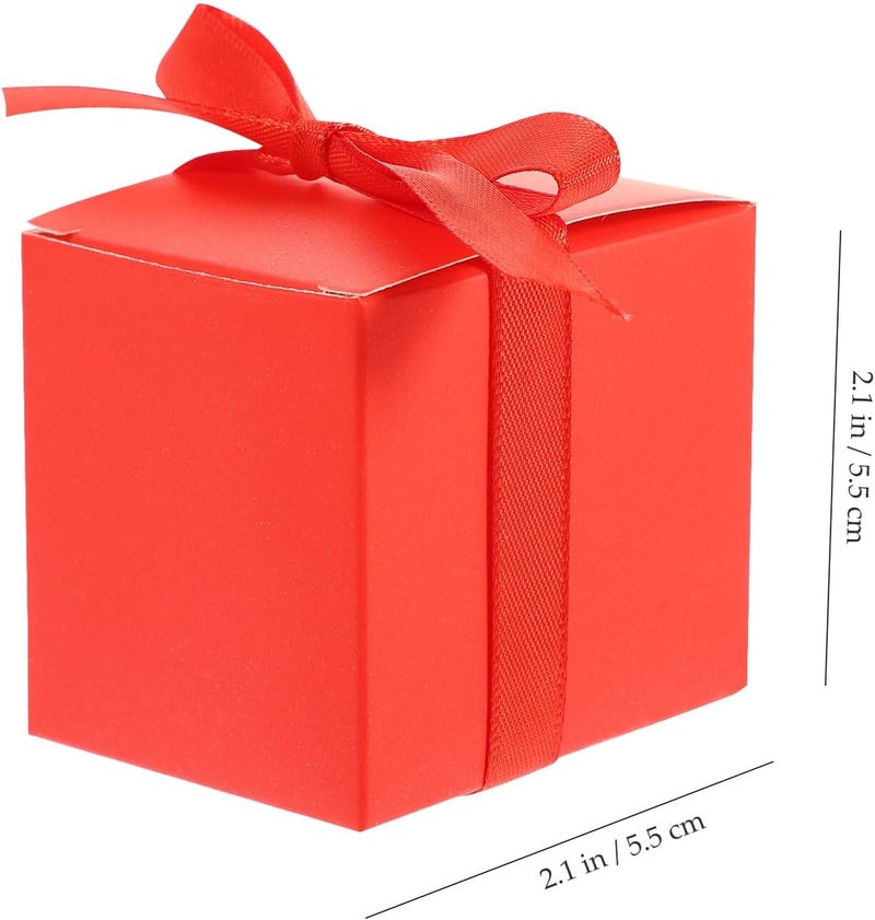 SWETRACE Red Kraft Paper Candy Boxes 50pcs with Red Ribbon, Square Chocolate Candy Pack Boxes for Wedding Party Favors and Packaging - Image 2