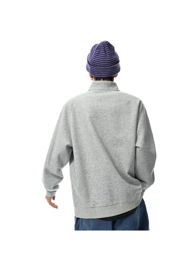 Izexx American Style Deconstructed Half-zip Hoodie Men's Autumn Winter Loose Casual Versatile Couple Sweatshirt Zhw22 Light Gray L - Image 4