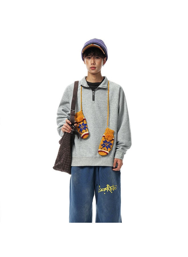 Izexx American Style Deconstructed Half-zip Hoodie Men's Autumn Winter Loose Casual Versatile Couple Sweatshirt Zhw22 Light Gray L - Image 2