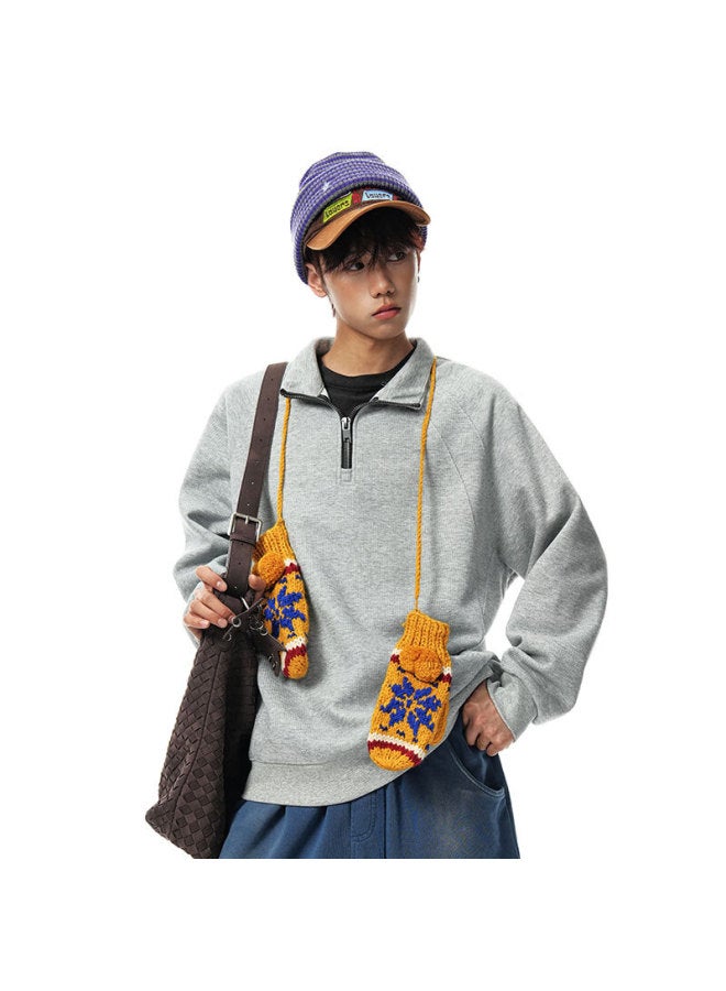 Izexx American Style Deconstructed Half-zip Hoodie Men's Autumn Winter Loose Casual Versatile Couple Sweatshirt Zhw22 Light Gray L - Image 5