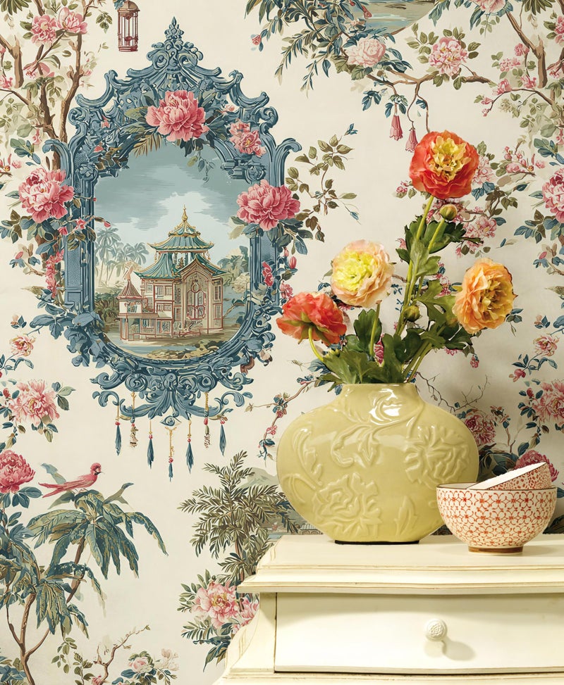 Froluya Peel and Stick Wallpaper Vintage Floral Contact Paper 16.9" x 118.1" Peony Floral Wallpaper Peel and Stick Retro Self Adhesive Removable Wallpaper for Kitchen Bathroom Decor Waterproof Vinyl - Image 1