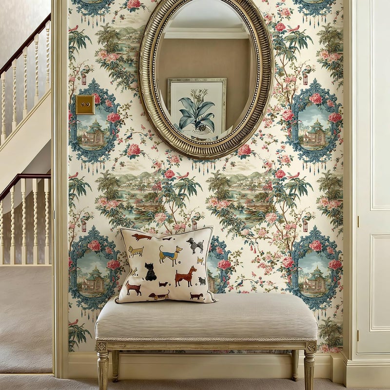 Froluya Peel and Stick Wallpaper Vintage Floral Contact Paper 16.9" x 118.1" Peony Floral Wallpaper Peel and Stick Retro Self Adhesive Removable Wallpaper for Kitchen Bathroom Decor Waterproof Vinyl - Image 2