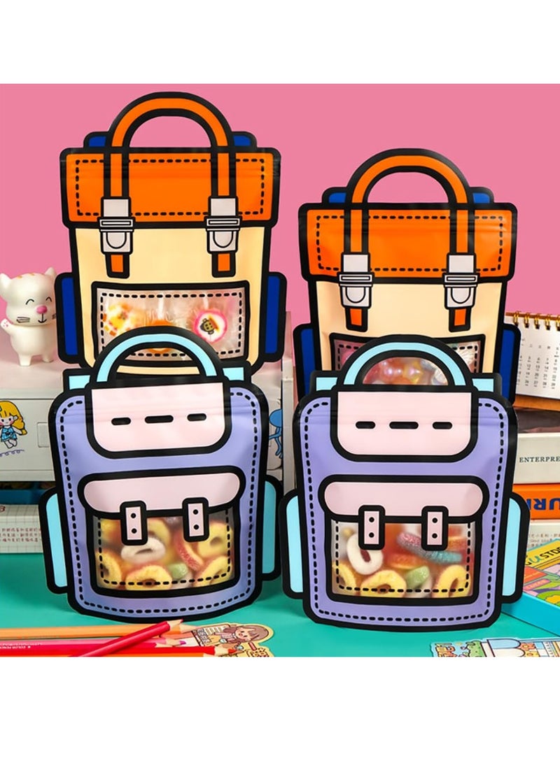 Excefore Cartoon Backpack Goodie Bags, 20 Pcs Reusable Ziplock 2D Favor Bags, With Handle For Candy, Snack, Birthday, Party Gift, (BackPack Style, Purple & Orange) - Image 2