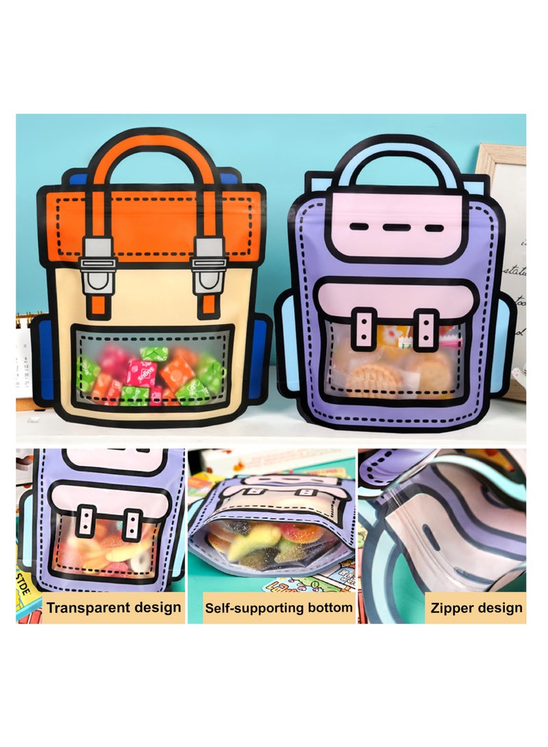 Excefore Cartoon Backpack Goodie Bags, 20 Pcs Reusable Ziplock 2D Favor Bags, With Handle For Candy, Snack, Birthday, Party Gift, (BackPack Style, Purple & Orange) - Image 3