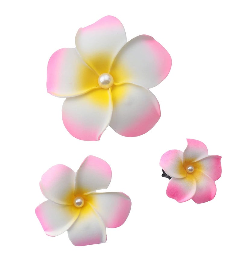 Sowaka 3 Pcs Plumeria Flower Hair Clip with Pearl Multi Size White Hawaiian Foam Hair Accessories for Women Girls Beach Bridal Wedding Party Headpieces Decoration Pink