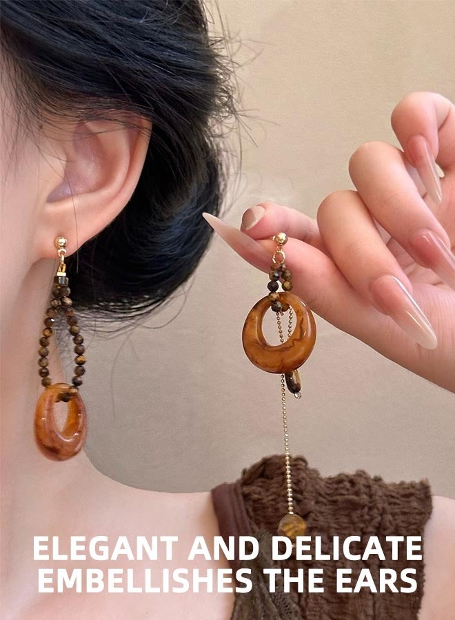 JUNO & Co. Women'S Wooden Earrings, Copper And Wood Hoop Pendants, Light Geometric Brown Earrings, Suitable For Western Bohemian Style - Image 4
