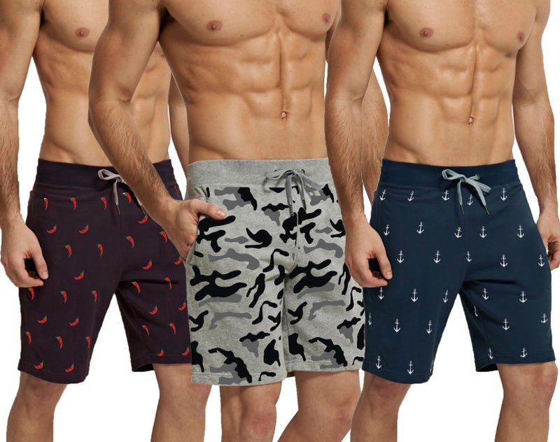 hotfits Men's Black, Grey & Blue Cotton Regular Shorts - Running, Workout, Yoga, Gym Shorts - Pack of 3 - M - Image 2