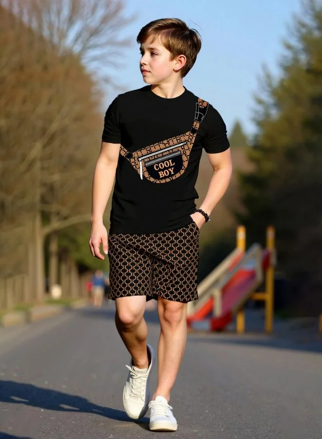 Take Two Boys Black Graphic Print T-Shirt and Shorts Set