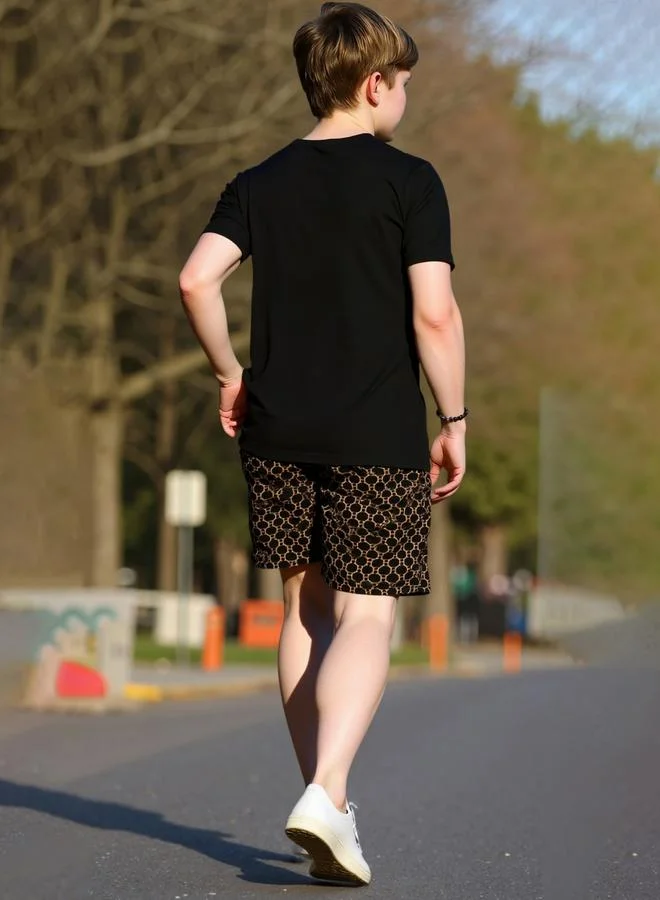 Take Two Boys Black Graphic Print T-Shirt and Shorts Set