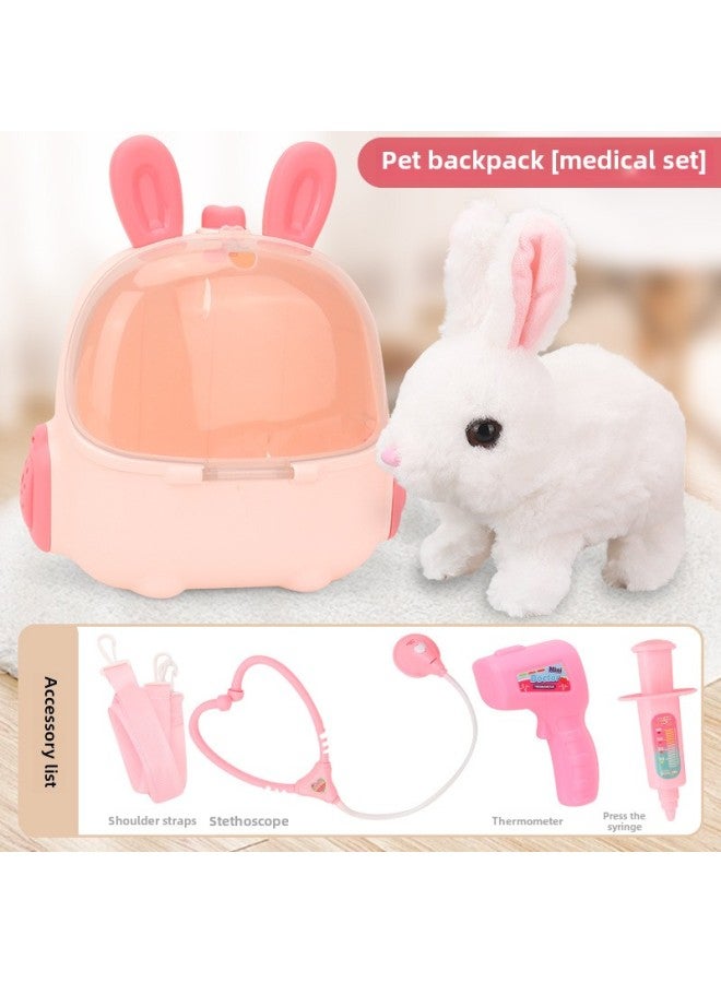 Children's Electric Simulation Small White Rabbit Will Call Girls Pet Doll Backpack Dog Gift Puzzle Plush Toy-Colors:Long Ear Backpack White Electric Rabbit Medical Package-Specifications:Rechargeable Battery + Charger - Image 1
