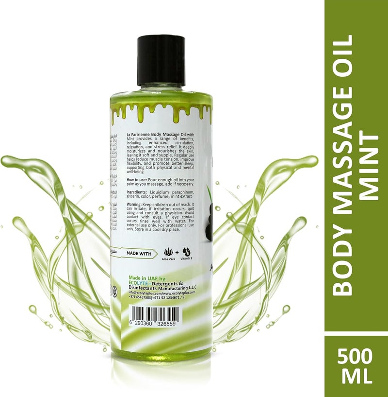 ECOLYTE+ La Parisienne Professional Body Massage Oil with Mint - 500 ml for Enhanced Circulation and Stress Relief - Image 2