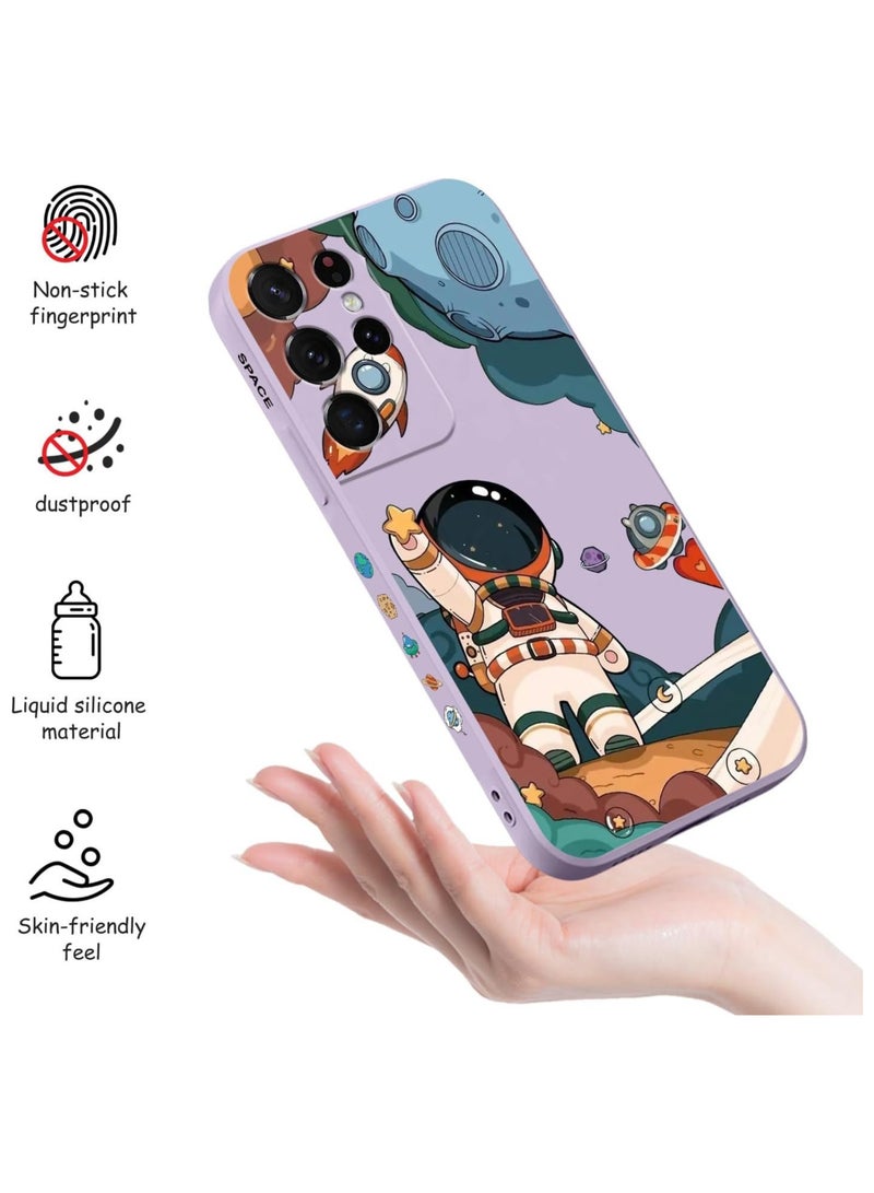 for Samsung S21 Ultra Case, for Samsung Galaxy S21 Ultra Case Butterfly Floral Astronauts Creative Sides Phone Cover Fashionablee Designs Soft Silicone Slim S21 Ultra Case-Astronaut Purple - Image 5