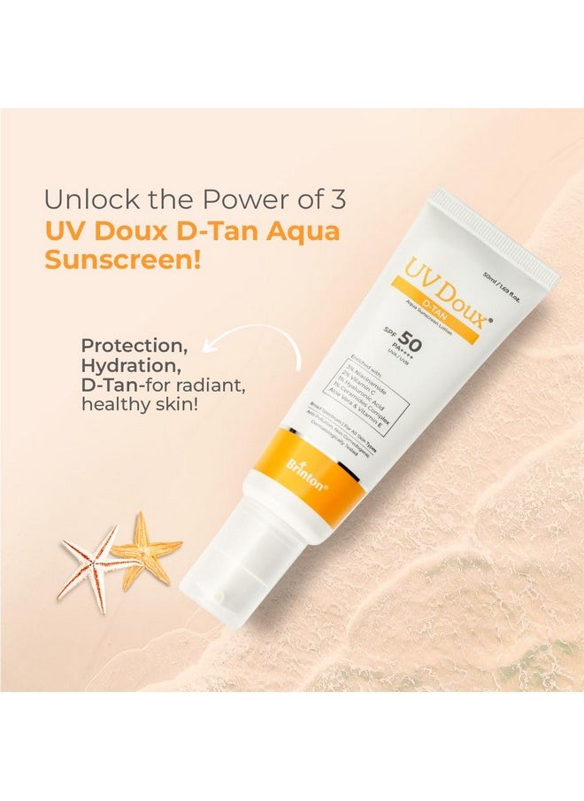 Brinton - Uv Doux D-Tan Aqua Sunscreen Lotion | Spf 50 Pa++++ | 8-Hour Hydration, D-Tan Formula With Niacinamide & Vitamin C, 50 Ml (Pack Of 1) - Image 1